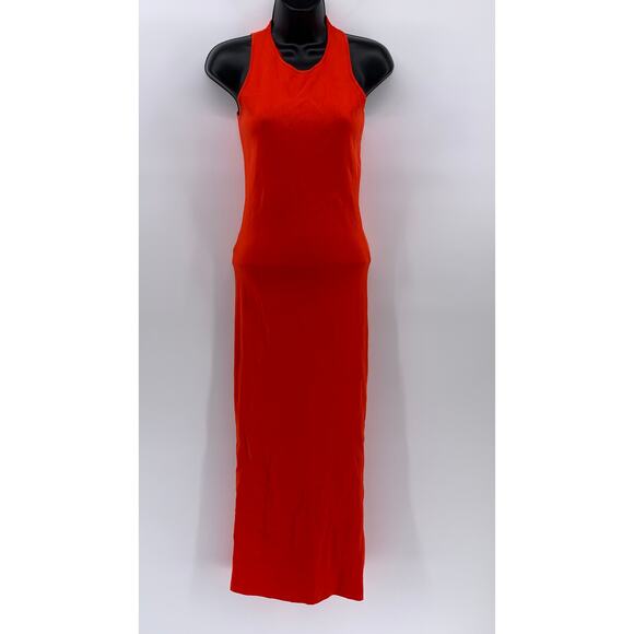 ZARA Women's Red Ribbed Crewneck Cutout Back Sleeveless Bodycon Maxi Dress SZ M - Picture 1 of 10